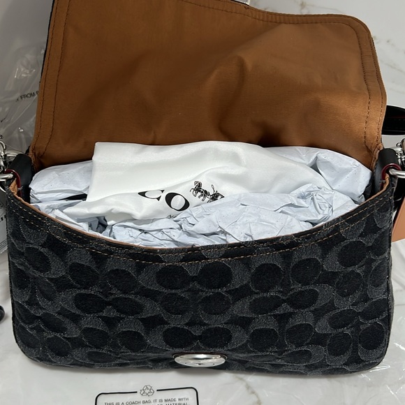 Coach Tabby Washed Denim Black Denim Signature Soft Small Shoulder Bag - Picture 9 of 14